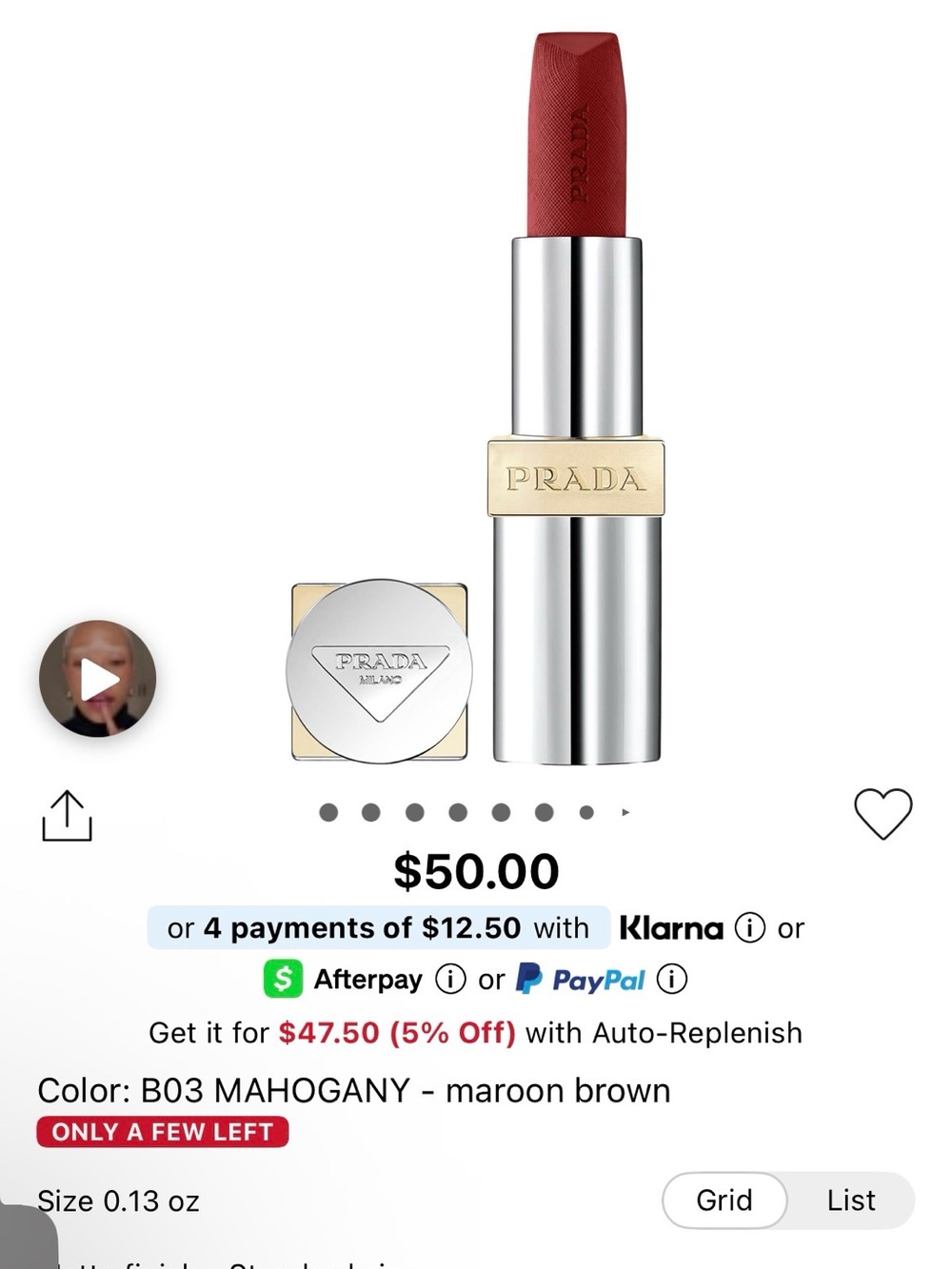 Prada Monochrome Hyper Matte Lipstick B03 Mahogany - Silver & Gold Accents - Picture 4 of 5